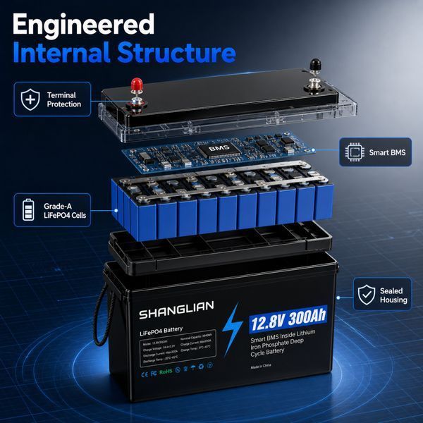 Аккумулятор SHANGLIAN LiFePO4 12.8V 300Ah, 3840Wh, Smart BMS, 200A, Deep Cycle Battery 123000784 фото