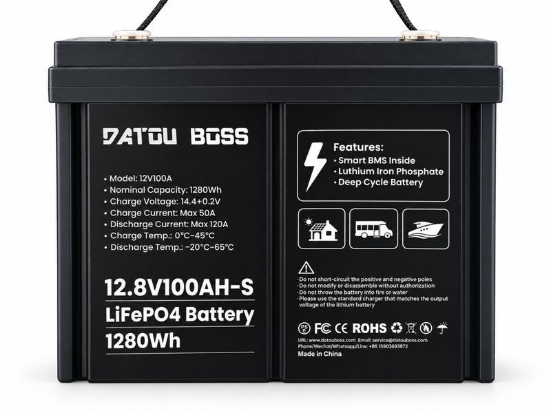 Акумулятор DATOU BOSS LiFePO4 12.8V 100AH-S, 1280Wh, Smart BMS, 120A, Deep Cycle Battery 399356 фото