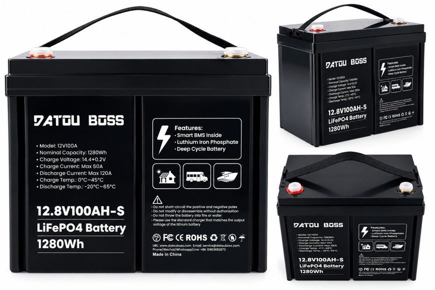 Акумулятор DATOU BOSS LiFePO4 12.8V 100AH-S, 1280Wh, Smart BMS, 120A, Deep Cycle Battery 399356 фото