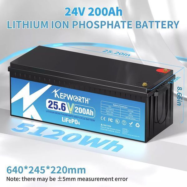 Акумулятор Kepworth LiFePO4 24 V 200 AH, 5120 Wh, Smart BMS, 100A, для ДБЖ UPS і резервного живлення KW-24-200 фото